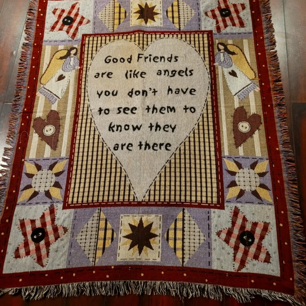 🫱 Woven Tapestry Throw Blanket Angels Friendship Quote